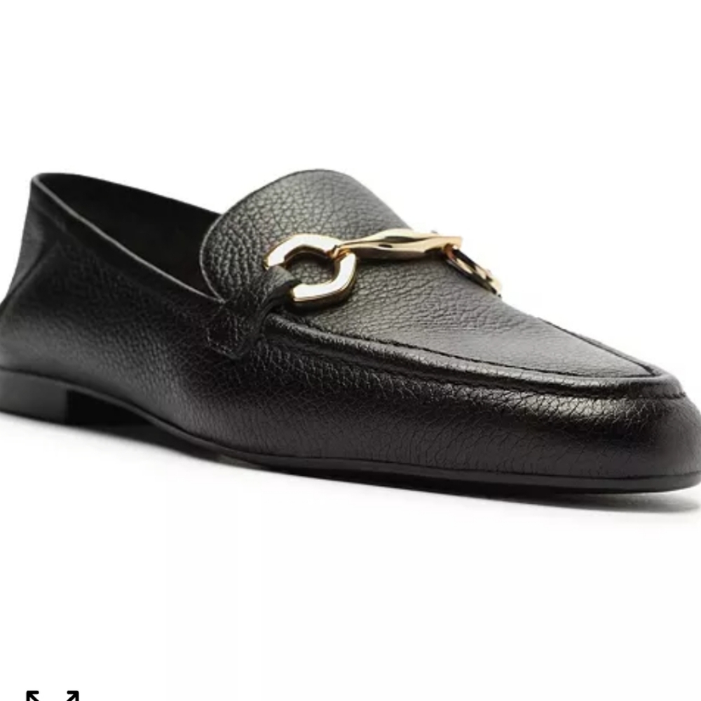 Black Leather Loafers with Gold Accent